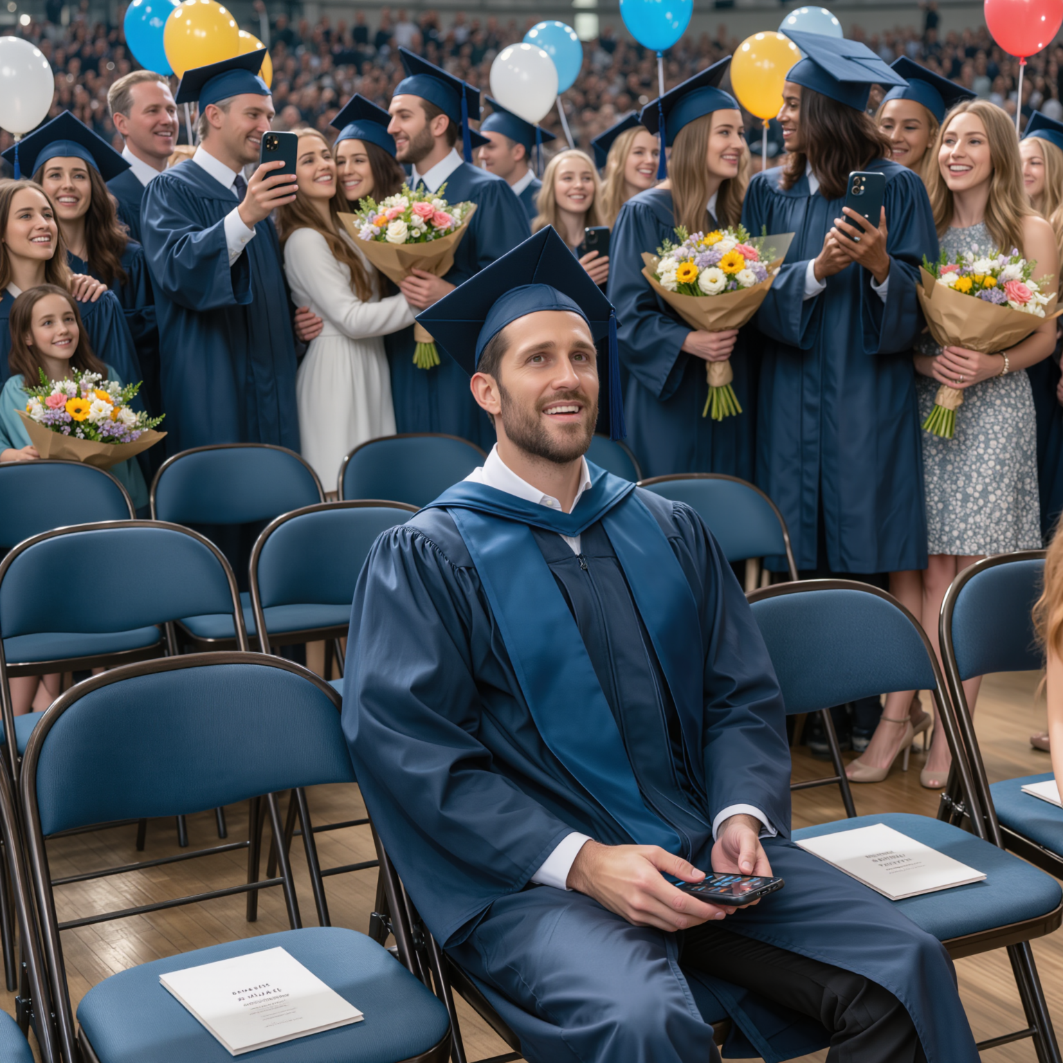 A diplomaosztónál minden hely üres volt, miközben a családom egy két órányira lévő hátsó udvarban nevetett — aztán a telefonom felvillant 45 felhagyott hívással a feleségemtől.