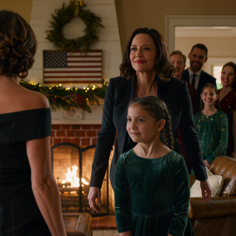 A lányom épp belépett a karácsonyi képkeretbe, amikor a nővérem megállította: “A családi fotók csak valódi családnak valók.” — mindenki a szobában csendben bólintott, én csak megfogtam a lányom kezét és elmentem… 23:27-kor rezegett a telefonom egy üzenettel a “jelzáloghitelről” és egy mondattal, ami miatt azonnal kinyittam a laptopomat.